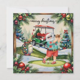 Cartão De Festividades Golfe julho Natal com Papai Noel Golfing