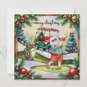 Cartão De Festividades Golfe julho Natal com Papai Noel Golfing