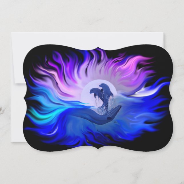 Cartão De Festividades Golfinhos na Lua (Frente)