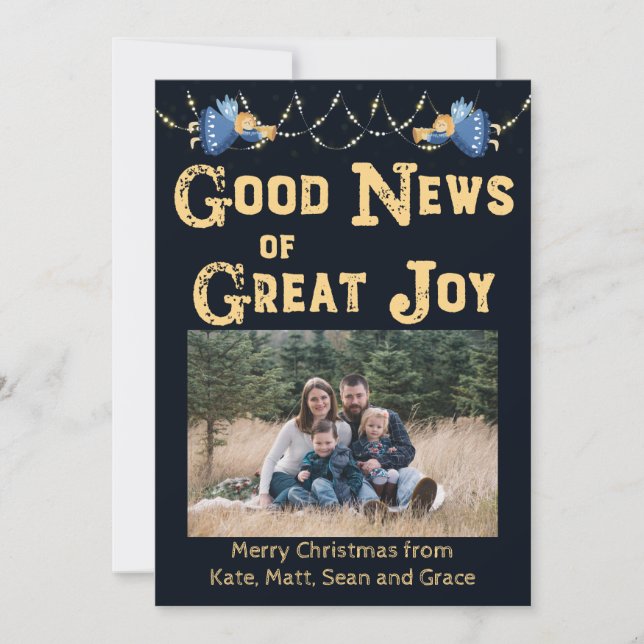 Cartão De Festividades Good News of Great Joy Photo Christmas Card (Frente)