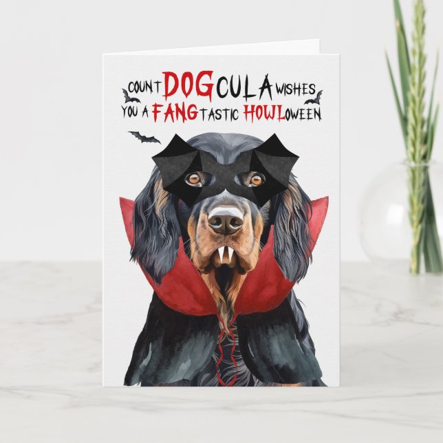 Cartão De Festividades Gordon Setter Dog Funny Count DOGula Halloween (Frente)