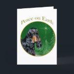 Cartão De Festividades Gordon Setter Peace<br><div class="desc">Peace on Earth. Show your reason for the season with your Gordon Setter in this unique dog design accented with green and gold. Goes great on an ornament,  greeting card or sticker.</div>