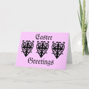 Cartão De Festividades Gothic cemetery cross and heart Easter pink