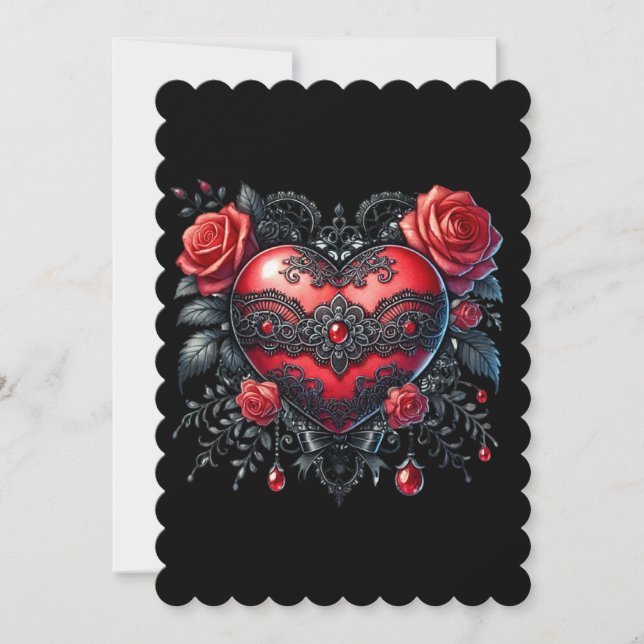 Cartão De Festividades Gothic Heart Valentine Flat Greeting Card (Frente)