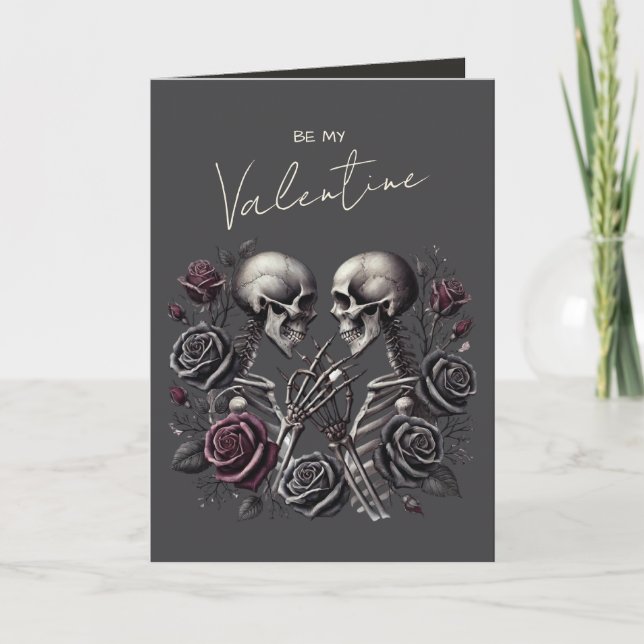 Cartão De Festividades Gothic Skeleton Couple Dark Romantic Valentine Hol (Frente)