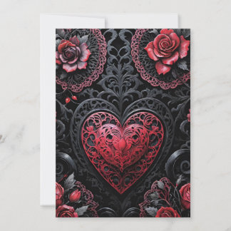 Cartão De Festividades Gothic Valentine Red & Black Hearts & Roses