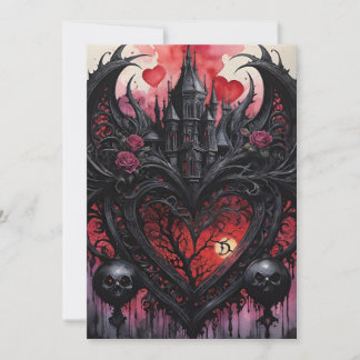 Cartão De Festividades Gothic Valentine Red Hearts Black Castle