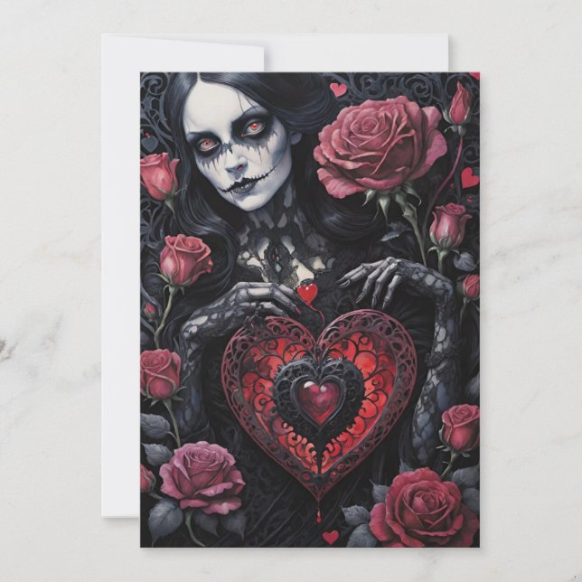 Cartão De Festividades Gothic Victorian Valentine's Day Hearts Roses (Frente)