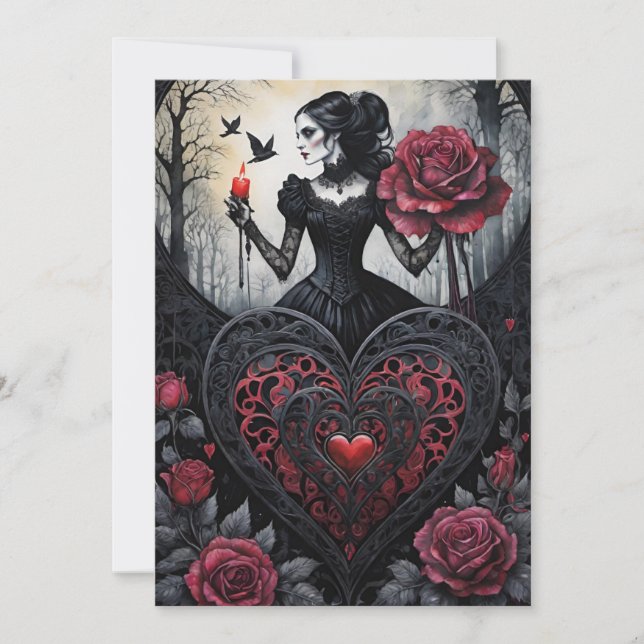 Cartão De Festividades Gothic Victorian Valentine's Day Hearts Roses (Frente)