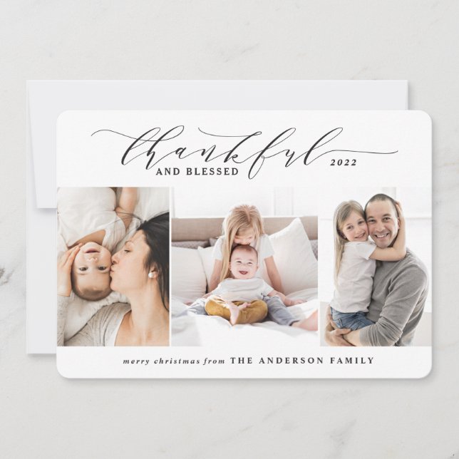 Cartão De Festividades graças e abençoada família elegante fotográfica (Frente)