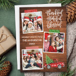 Cartão De Festividades Graças Grata Bênção Foto De Fita De Caminhão De Ma<br><div class="desc">A Placa de Feriado de Colagem de Fotos 3 Feliz e Feliz Abençoado,  Script de Caligrafia Moderna inclui Fita de Artesanato e Caminhão Vermelho de Vintage com Aquarela com Árvore de Natal. Impressão de madeira rustica.</div>