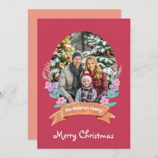 Cartão De Festividades Graceful Blossoms Floral Wreath Xmas foto vermelha