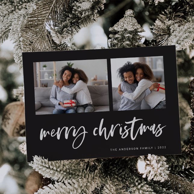 Cartão De Festividades Grade de Fotografias de Script Casual Dois | Feliz (Criador carregado)