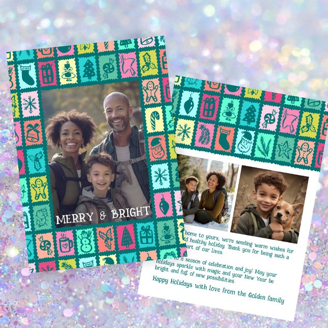 Cartão De Festividades Grade de Natal Caprichosa Fotos Personalizadas 3 (Whimsical Christmas Grid Cute Custom 3 PHOTO Holiday Card
)