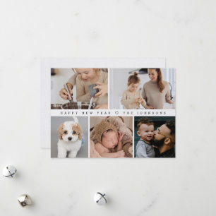 Cartão De Festividades Grade Feliz Ano Novo Família Foto Grid Simples