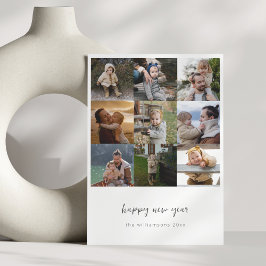 Cartão De Festividades Grade Mínimo Feliz Ano Novo Script 9 Foto Grid