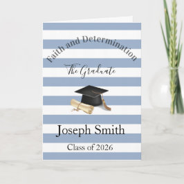Cartão De Festividades Graduation Cute Blue & White Stripe Greeting Card 
