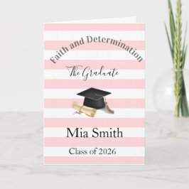 Cartão De Festividades Graduation Cute Pink & White Stripe Greeting Card 