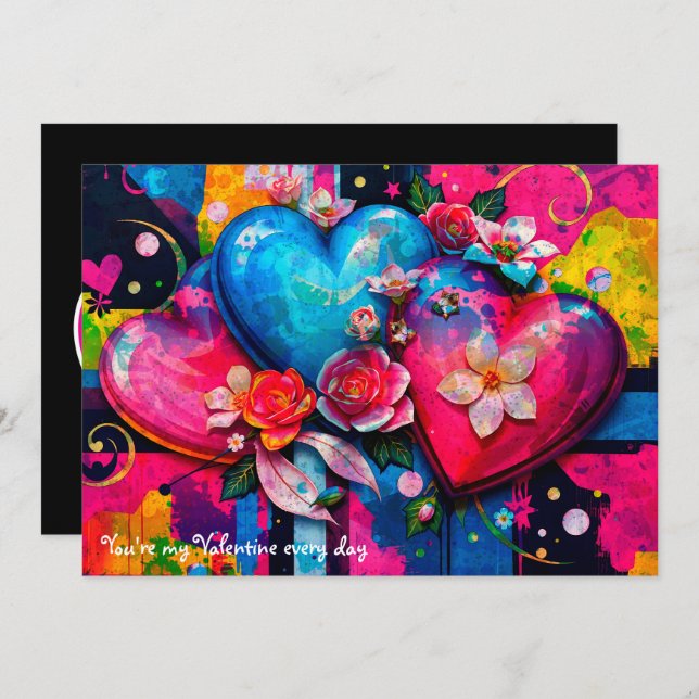 Cartão De Festividades [Graffiti  Love} Goth Grunge Valentines Day Card (Frente/Verso)