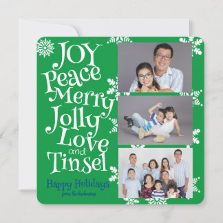 Cartão De Festividades Gráfico de fotos do Natal 3 Simples Verde e Branco
