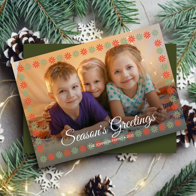 Cartão De Festividades Gráfico Floral Border "Season's Saudações" Foto (Criador carregado)