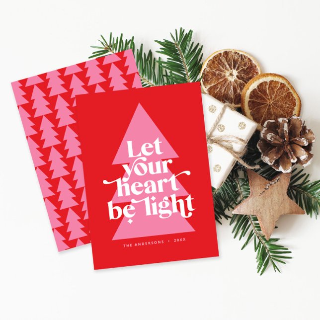 Cartão De Festividades Gráfico moderno, mínimo de Natal, vermelho e rosa (Criador carregado)
