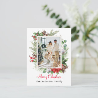 Cartão De Festividades Gráfico Vermelho Verde Ilustração Floral Natal