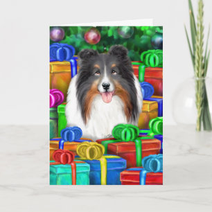 Cartão De Festividades Gráficos Abertos de Natal da Sheltie Tricolor