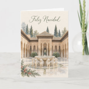 Cartão De Festividades Granada Pátio dos Leões Aquarela Natal