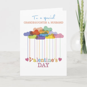 Cartão De Festividades Granddaughter and Husband Valentine Rainbow Clouds