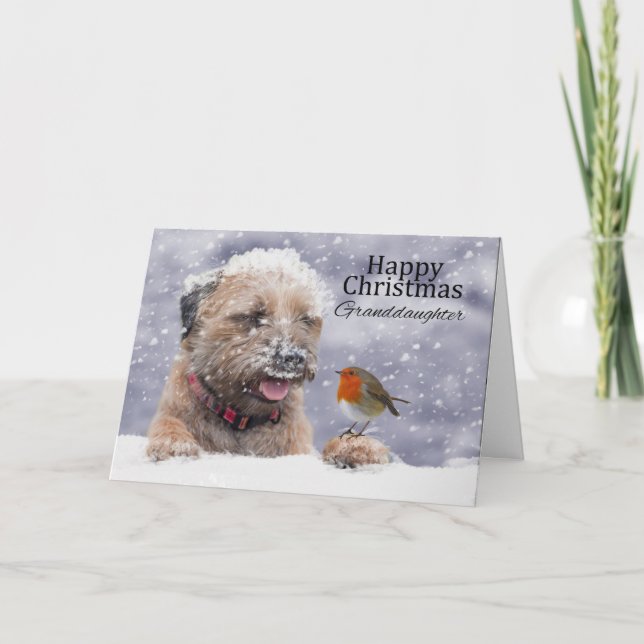 Cartão De Festividades Granddaughter, Christmas, Border Terrier Dog Card (Frente)