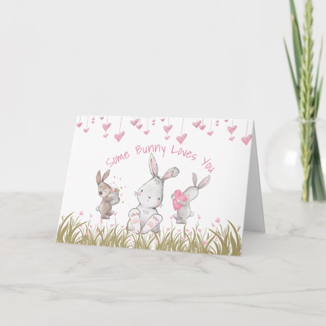 Cartão De Festividades Granddaughter Valentine Bunny Pink Cute Watercolor (Frente)