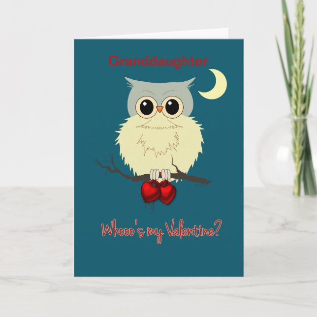 Cartão De Festividades Granddaughter Valentine's Day Cute Owl Humor (Frente)