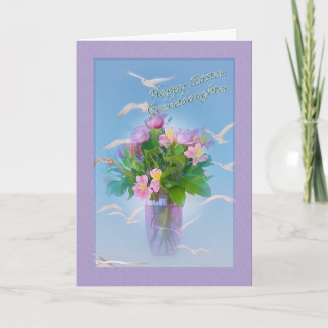 Cartão De Festividades Granddaughter's Easter Card with Flowers and Birds (Frente)