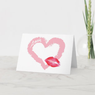 Cartão De Festividades Grande Coração de Amor Rosa com Lábios