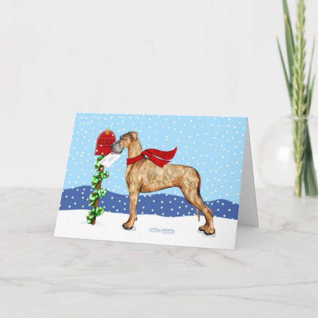 Cartão De Festividades Grande Dane Christmas Mail Brindle UC (Frente)