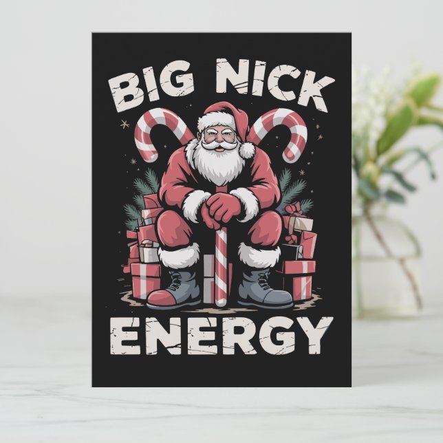 Cartão De Festividades Grande Nick Energia Divertido Papai Noel Natal  (Em pé/Frente)