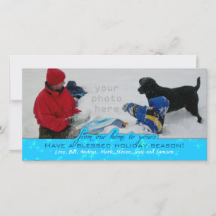 Cartão De Festividades Grande Suporte de Foto Horizontal Azul Natal