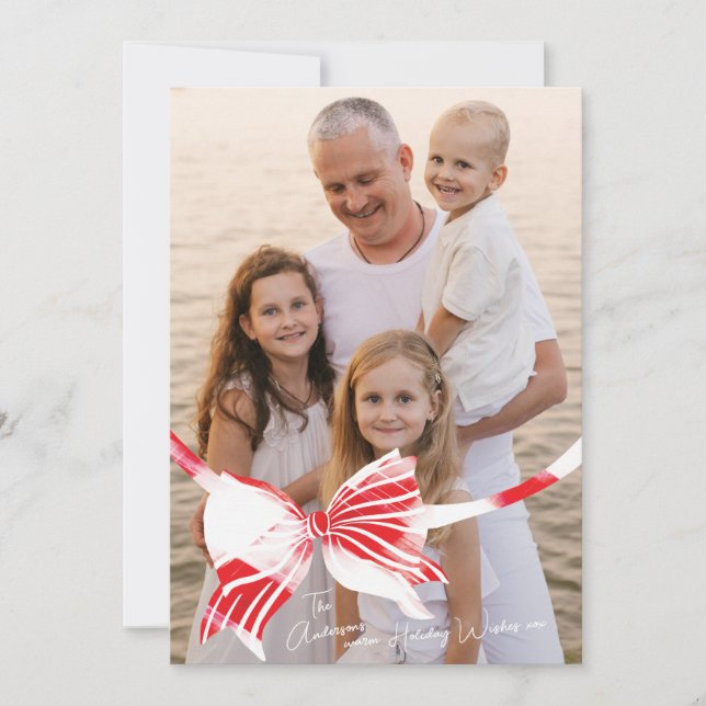 Cartão De Festividades Grande Xadrez Branca e Vermelha de Foto, Ligada ao (Frente)