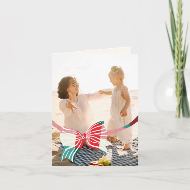 Cartão De Festividades Grande Xadrez Verde e Vermelho com Foto, Ligada ao (Frente)