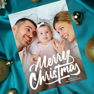 Cartão De Festividades GRANDES FOTOS Merry Christmas com letras brancas