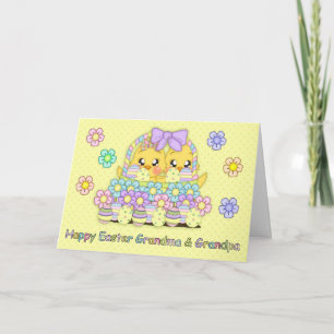Cartão De Festividades Grandma & Grandpa Cute Easter Chicks In A Basket