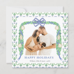 Cartão De Festividades Grandmillenial Azul Costeiro Chinoiserie Uma Foto