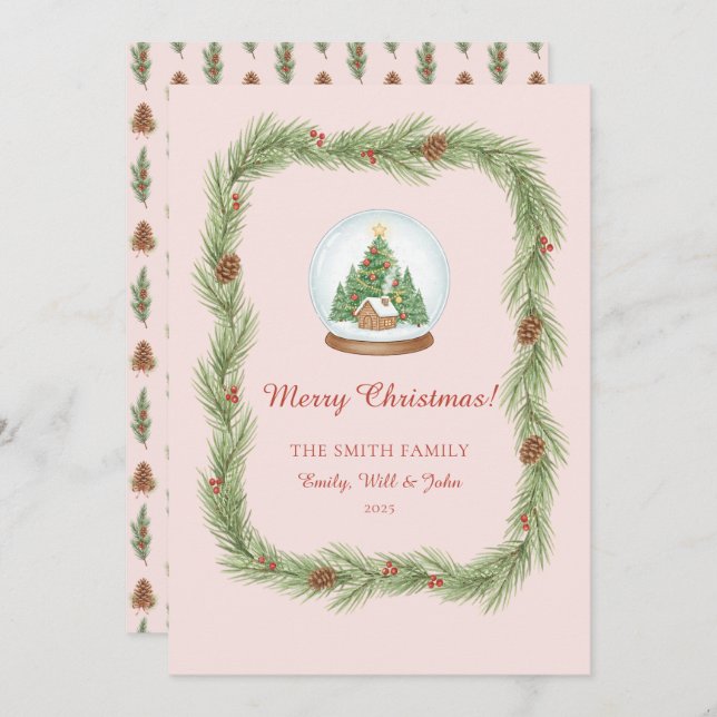 Cartão De Festividades Grandmillennial Christmas Garland & Pinecone (Frente/Verso)