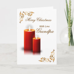 Cartão De Festividades Grandpa / Merry Christmas - Red Candles / Flourish