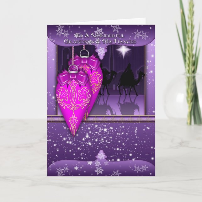 Cartão De Festividades Grandson And His Fiancee Christmas Greeting Card (Frente)