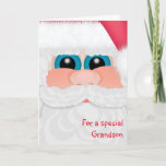 Cartão De Festividades Grandson at Christmas Cute Santa Face<br><div class="desc">For kids,  or kids at heart.  A whimsical Santa Claus face Christmas card.  Add your special message inside,  if you wish.  Original art and verse are © Penny Cork.</div>