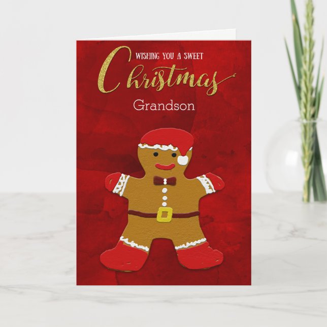 Cartão De Festividades Grandson Christmas Gingerbread Man Santa (Frente)