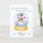 Cartão De Festividades Grandson Snow Globe Snowman Natal<br><div class="desc">Cartão de Natal colorido para o seu neto,  o globo de neve de Natal com dentro de Snowman.</div>