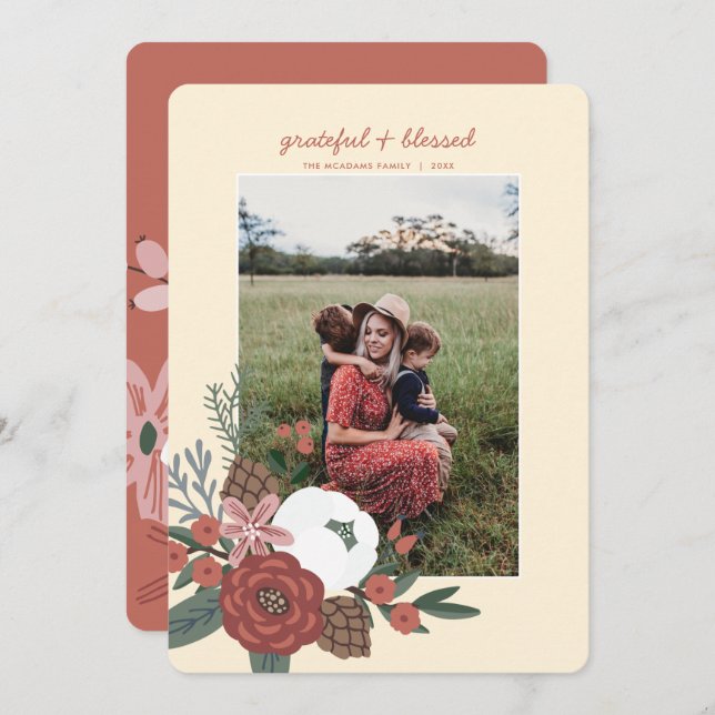 Cartão De Festividades Grata e abençoada Foto de Ação de Graças (Frente/Verso)